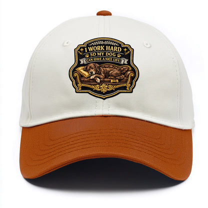 I WORK HARD SO MY DOG CAN HAVE A NICE LIFE - dog on couch in brown , pet luxury - Two Tone Cap - Orange