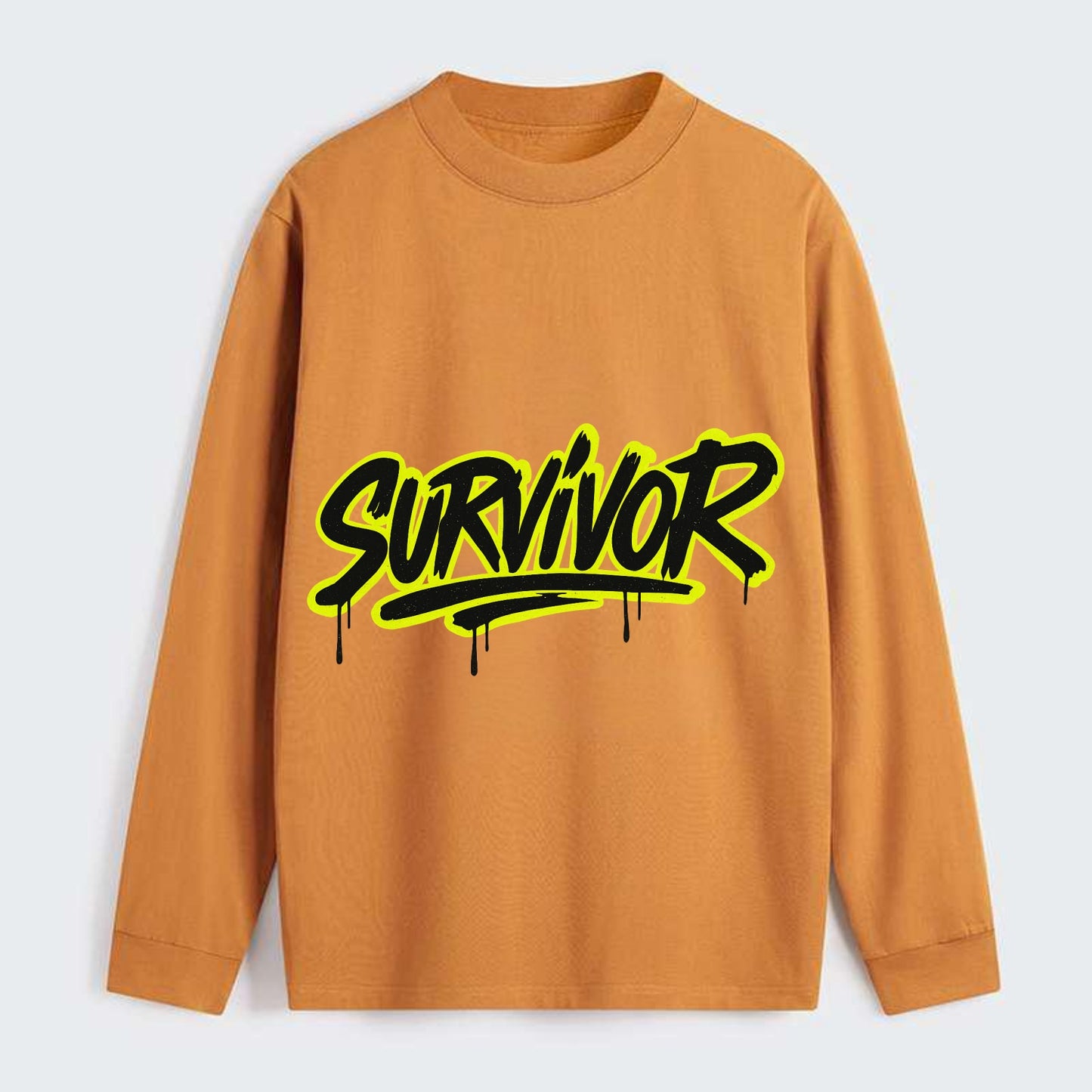 Bold typography design - "SURVIVOR" - overcomer, still standing, made - Classic Long Sleeve Shirt - Orange
