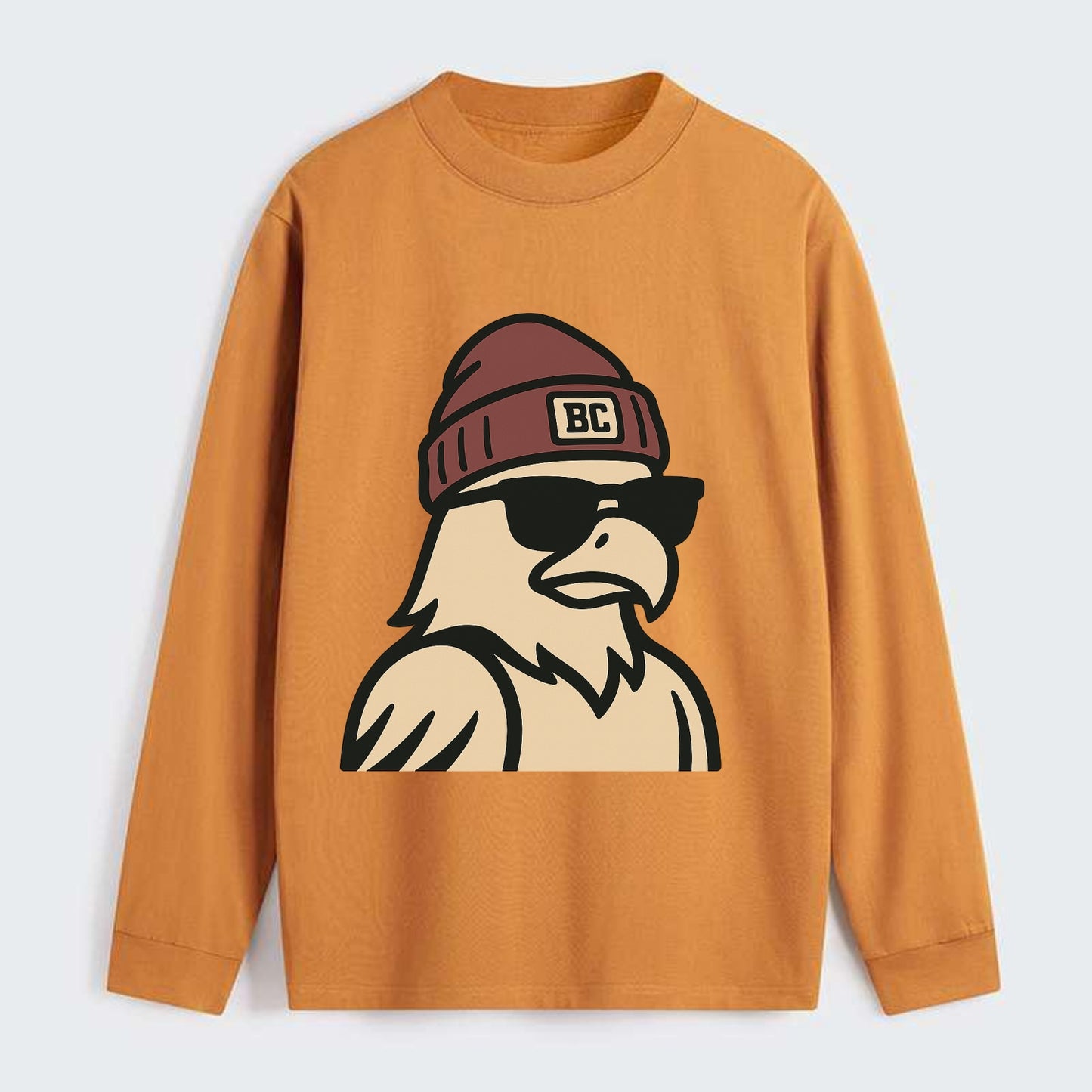 Chestnut Hill Eagle wearing Boston College beanie with BC patch - Classic Long Sleeve Shirt - Orange