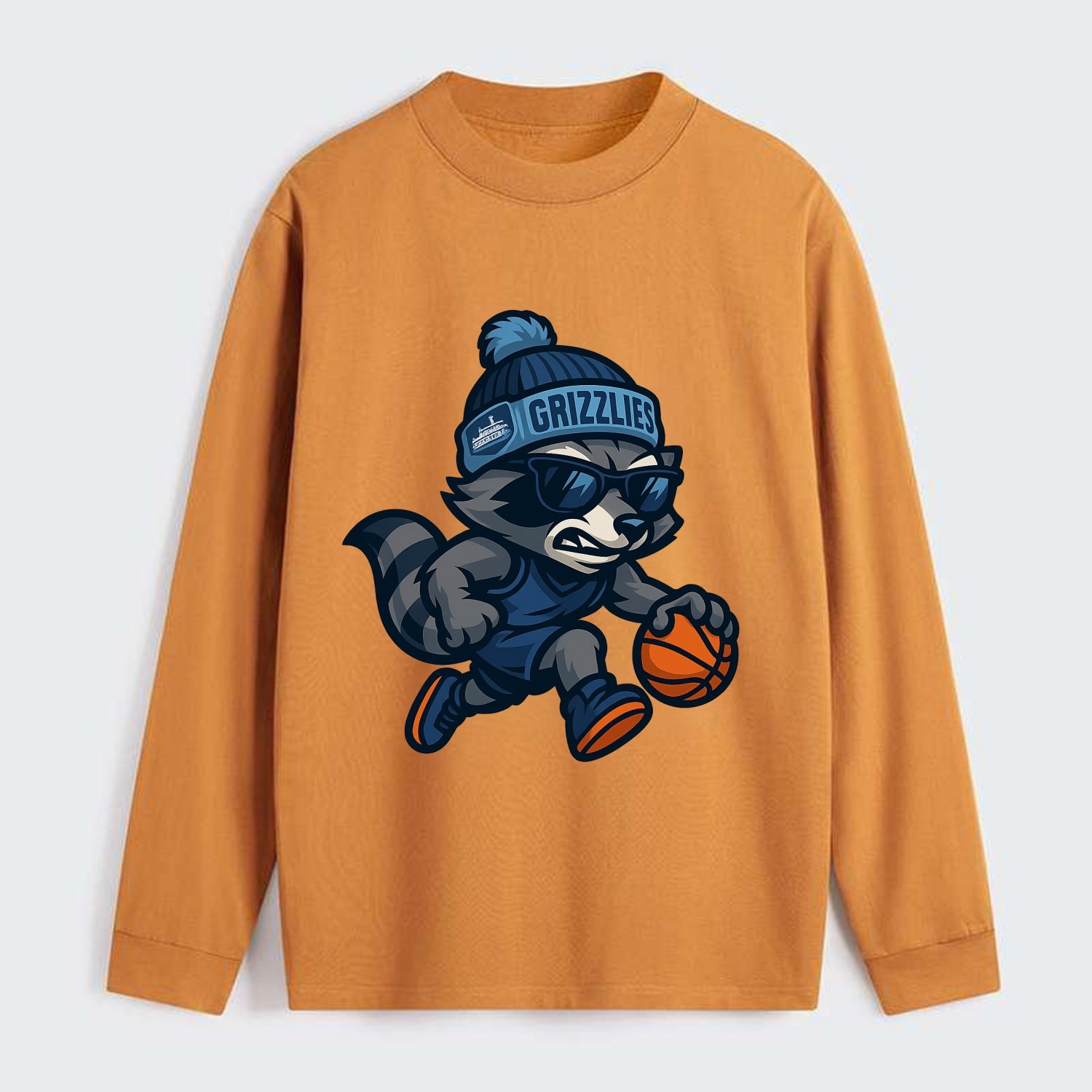 Memphis Raccoon wearing Grizzlies beanie with riverboat patch and - Classic Long Sleeve Shirt - Orange