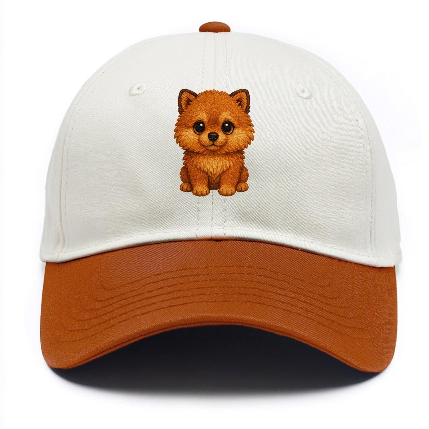 Baby Pomeranian Puppy - fluffy orange ball, fox face, tiny body, bright eyes, - Two Tone Cap - Orange