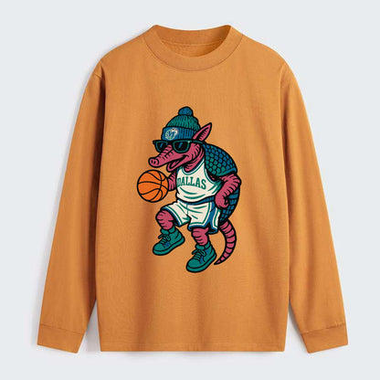 Dallas Armadillo wearing Mavericks beanie with cowboy hat patch and - Classic Long Sleeve Shirt - Orange