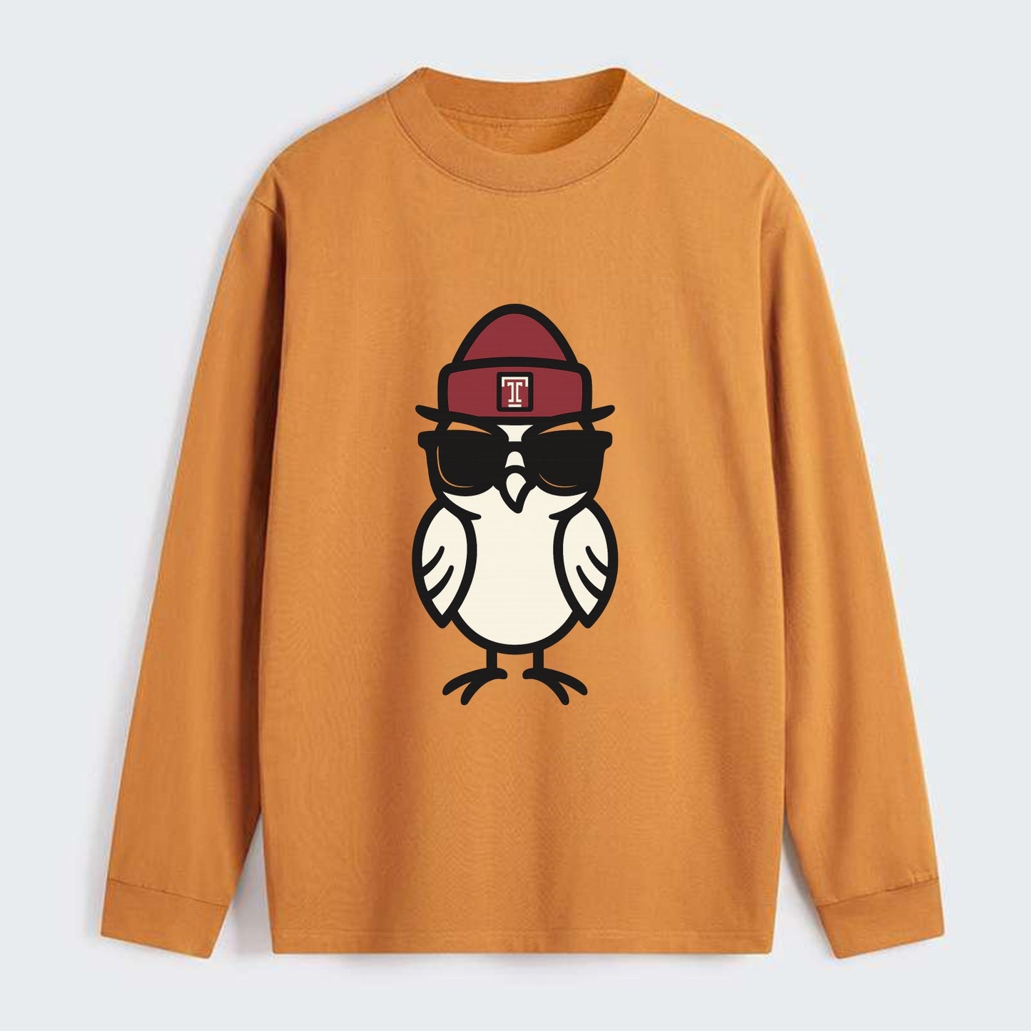 Philadelphia Owl wearing Temple beanie with T patch - Classic Long Sleeve Shirt - Orange