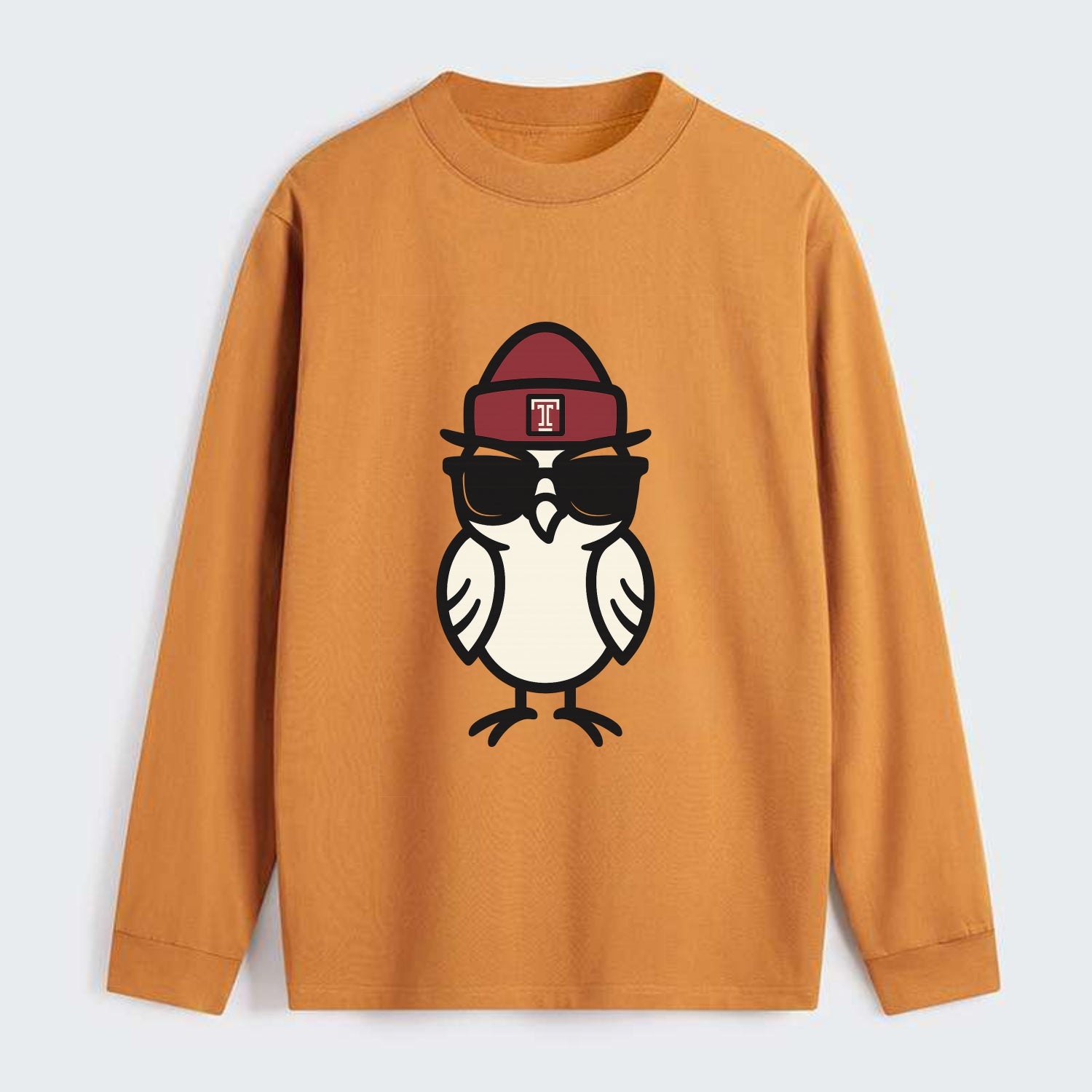 Philadelphia Owl wearing Temple beanie with T patch - Classic Long Sleeve Shirt - Orange