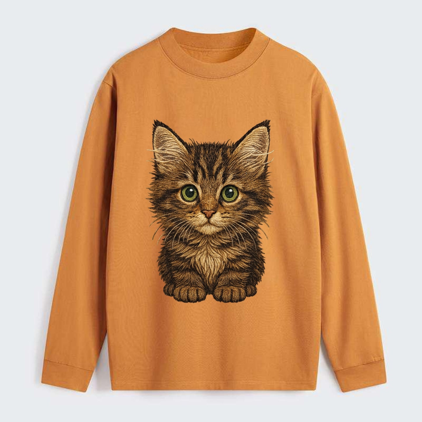 Baby Maine Coon Kitten - large fluffy tabby, tufted ears, big green - Classic Long Sleeve Shirt - Orange