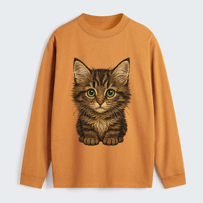 Baby Maine Coon Kitten - large fluffy tabby, tufted ears, big green - Classic Long Sleeve Shirt - Orange