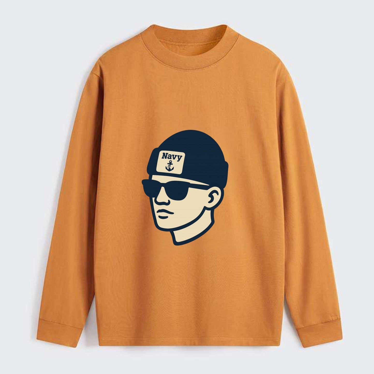 Annapolis Midshipman wearing Navy beanie with anchor patch - Classic Long Sleeve Shirt - Orange