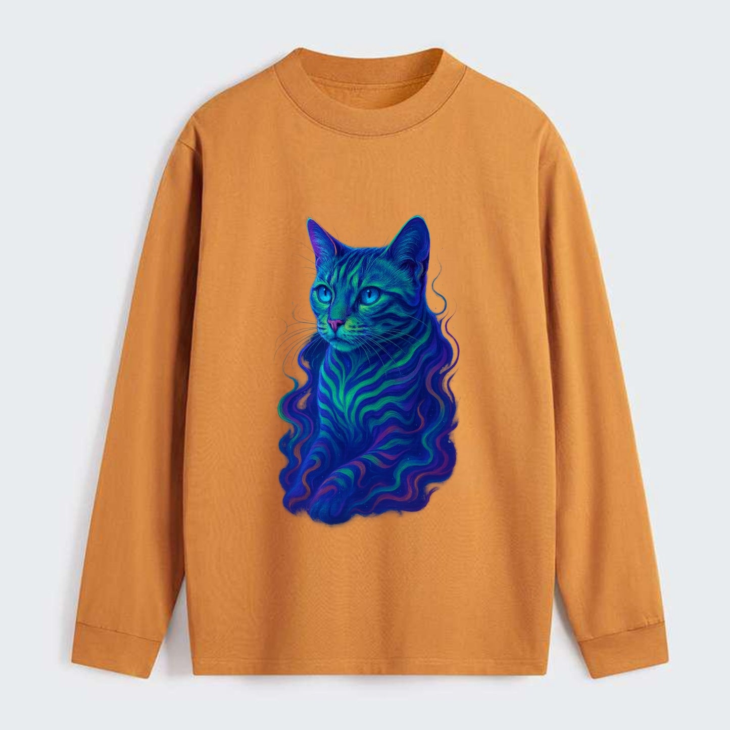 Exotic Bengal cat with aurora borealis colors flowing through its - Classic Long Sleeve Shirt - Orange