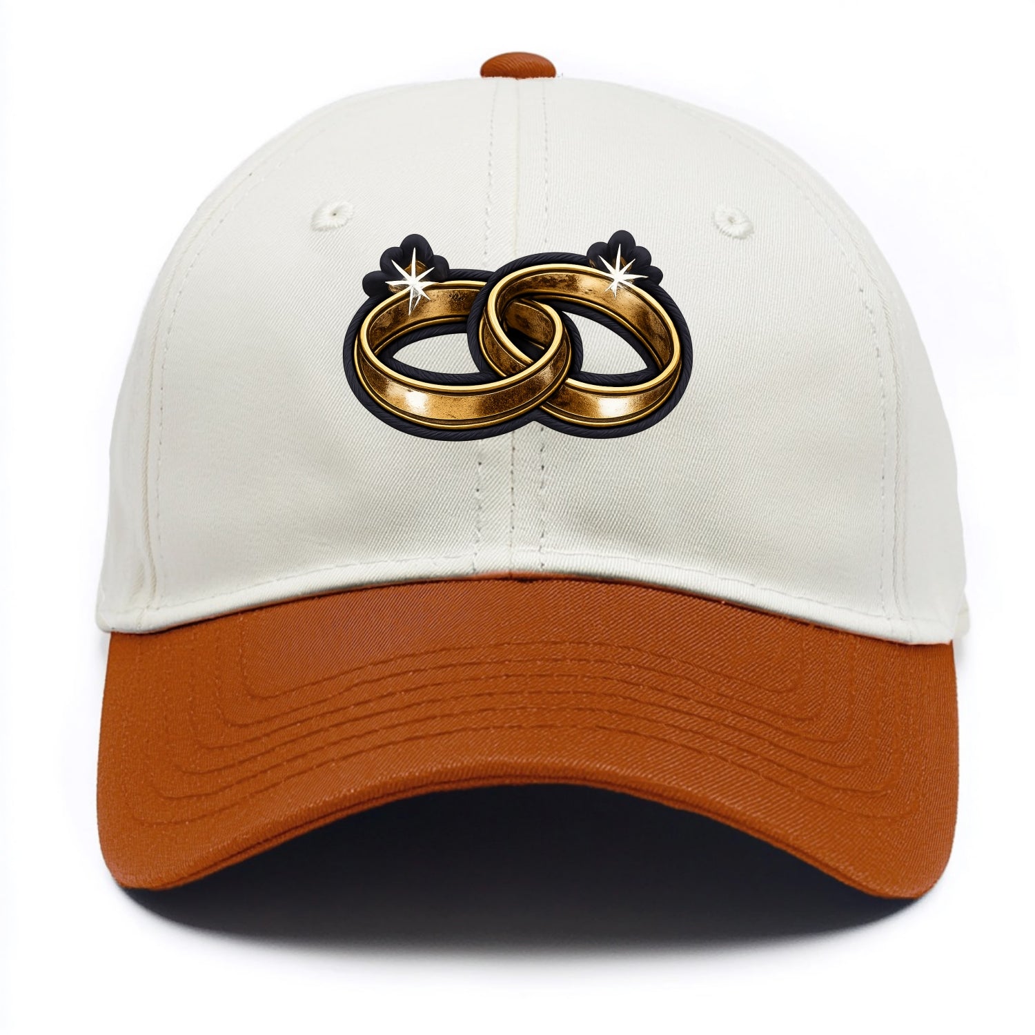 WEDDING RINGS - interlocked bands in gold , marriage - Two Tone Cap - Orange