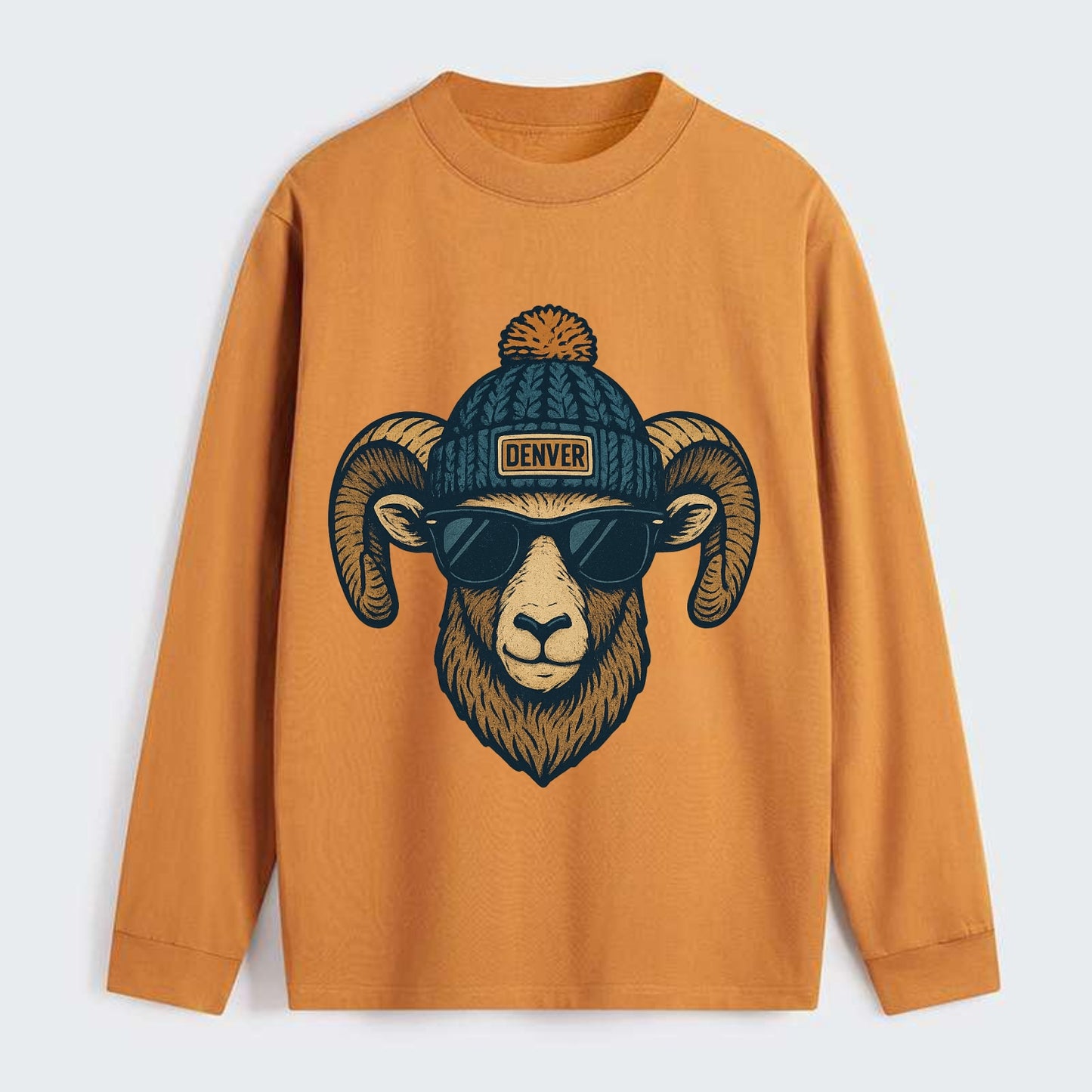 Colorado Rocky Mountain Bighorn Sheep wearing Denver beanie with pom - Classic Long Sleeve Shirt - Orange