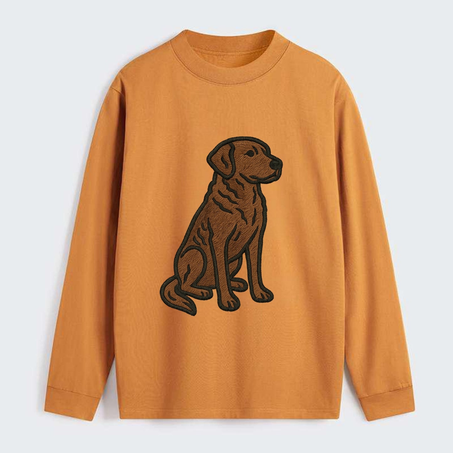 Chesapeake Bay Retriever - Brown wavy coat embroidered sitting pose - Classic Long Sleeve Shirt - Orange
