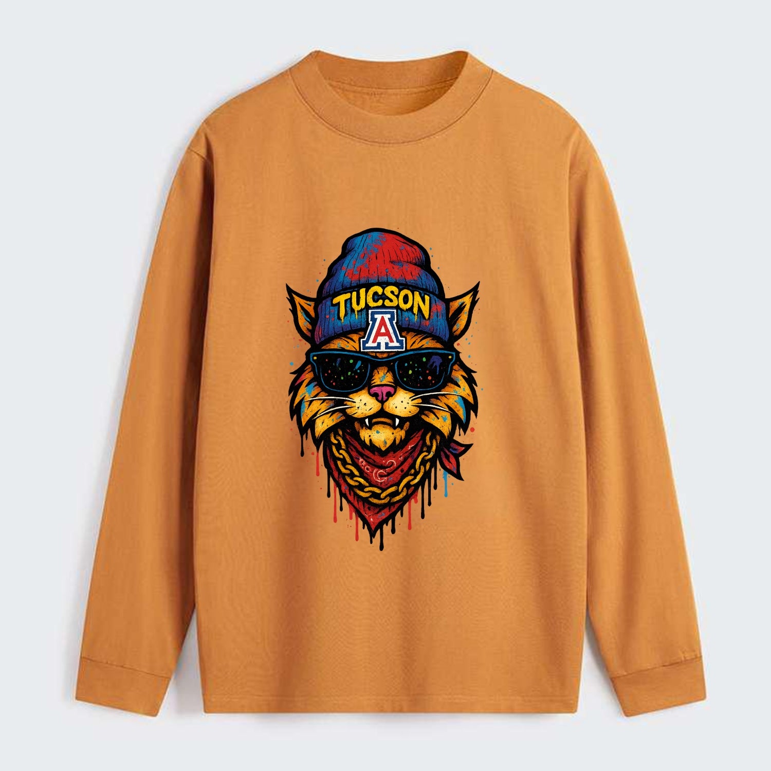 Tucson Wildcat wearing Arizona beanie with A patch - Classic Long Sleeve Shirt - Orange