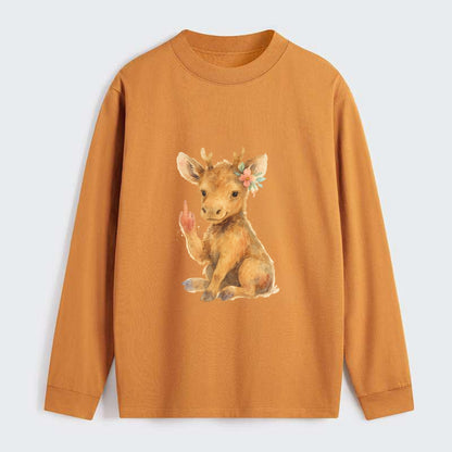 baby moose with adorable tiny antlers, one hoof raised in attitude - Classic Long Sleeve Shirt - Orange