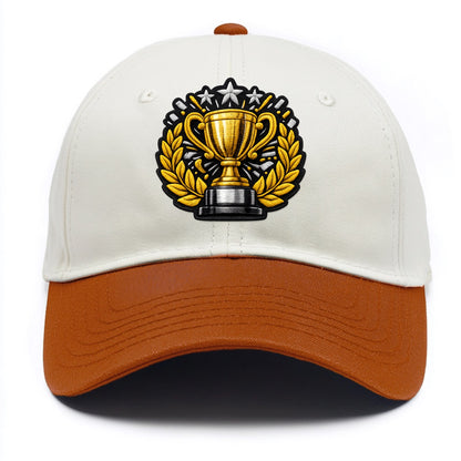 Embroidered patch design - CHAMPIONSHIP TROPHY - golden trophy cup with laurels in - Two Tone Cap - Orange