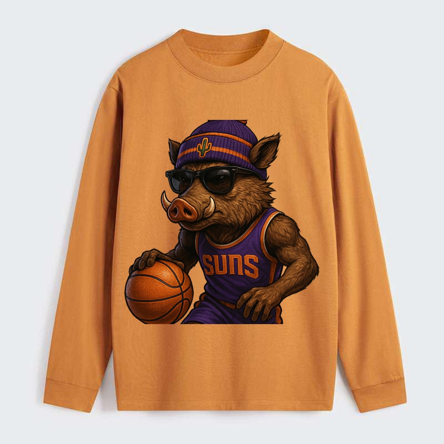Phoenix Javelina wearing Suns beanie with cactus patch and wayfarer - Classic Long Sleeve Shirt - Orange