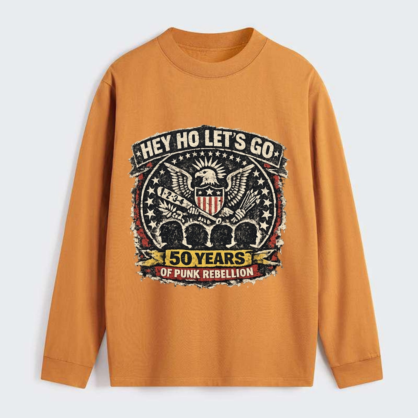 RAMONES LEGACY | Hey Ho Let's Go typography | Presidential seal parody - Classic Long Sleeve Shirt - Orange