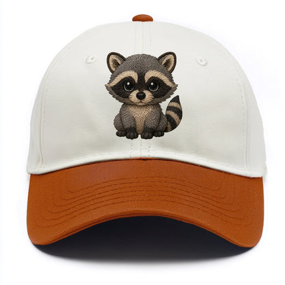 Baby Raccoon - gray fur, black mask, ringed tail, bright curious eyes, front-facing, - Two Tone Cap - Orange