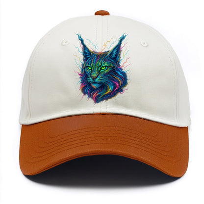 Wild lynx with ear tufts transforming into liquid mercury flows, silver and gold - Two Tone Cap - Orange