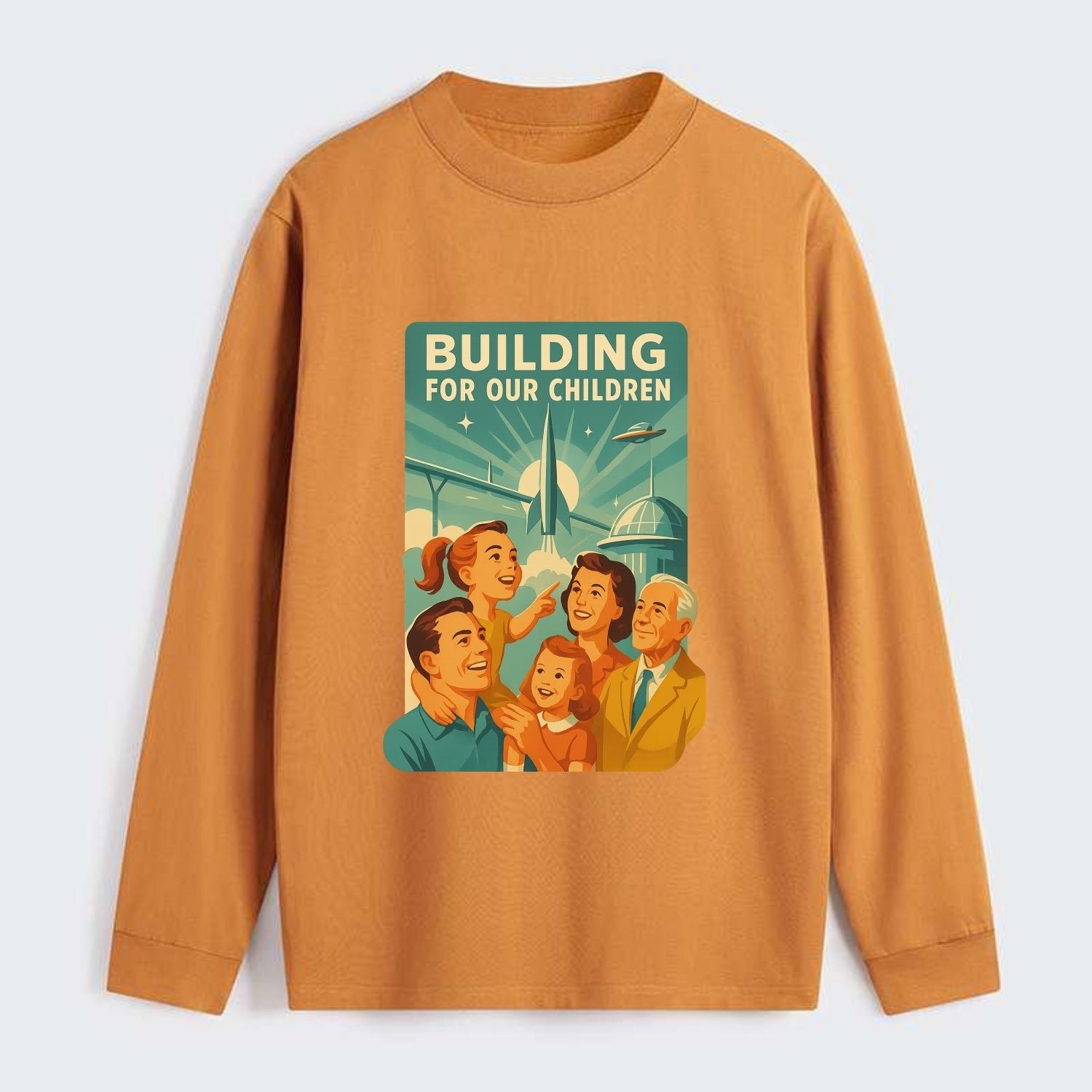 Multiple generations celebrating progress together - "Building for Our - Classic Long Sleeve Shirt - Orange