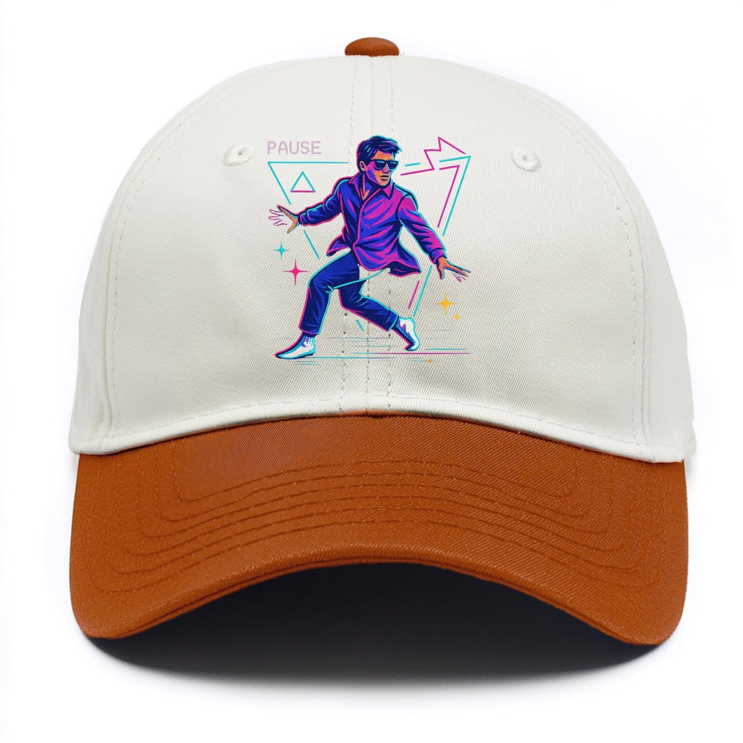 confident figure sliding across polished wooden floor in socks and sunglasses - Two Tone Cap - Orange