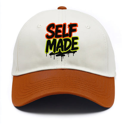 Bold typography design - "SELF MADE" - built from nothing, earned success - Two Tone Cap - Orange