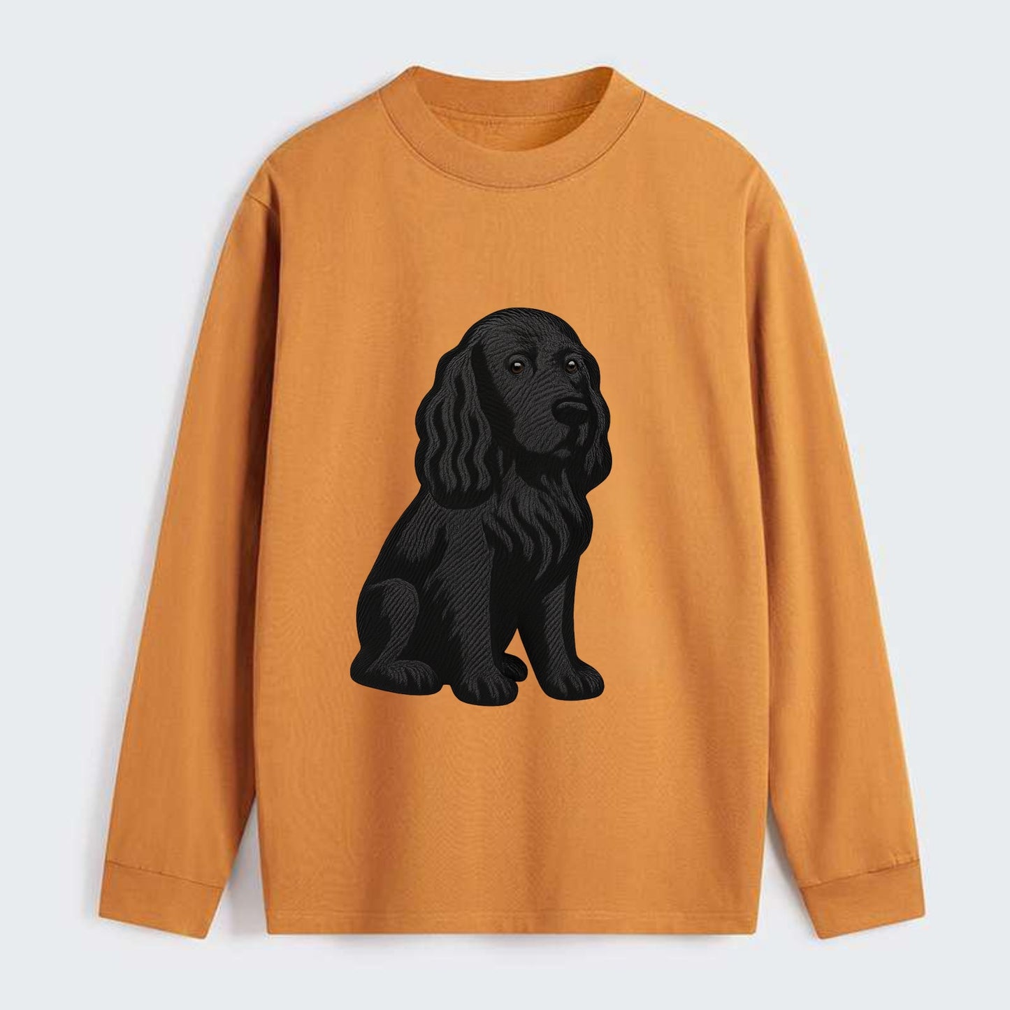 Field Spaniel - Black silky coat embroidered pose - Classic Long Sleeve Shirt - Orange