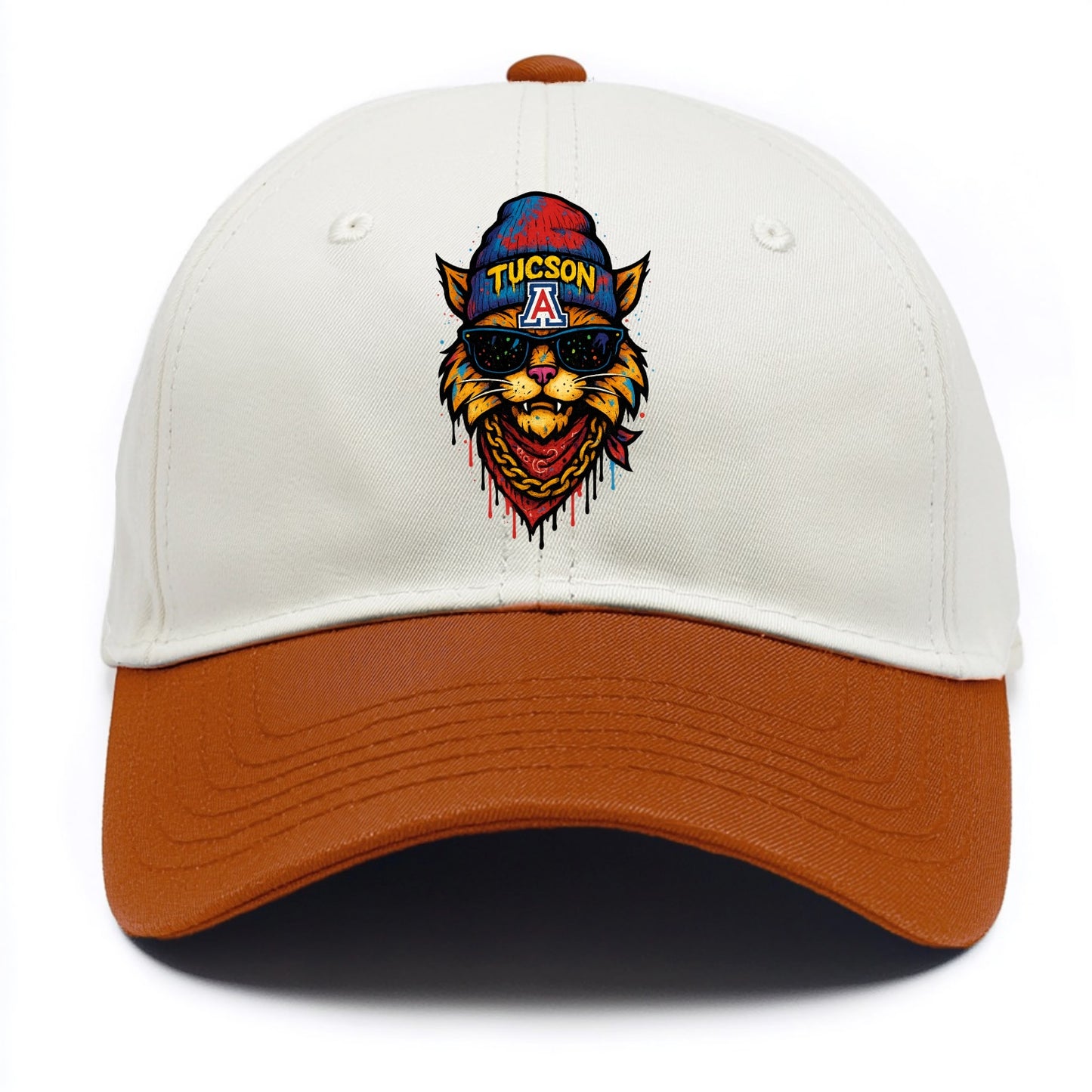 Tucson Wildcat wearing Arizona beanie with A patch - Two Tone Cap - Orange