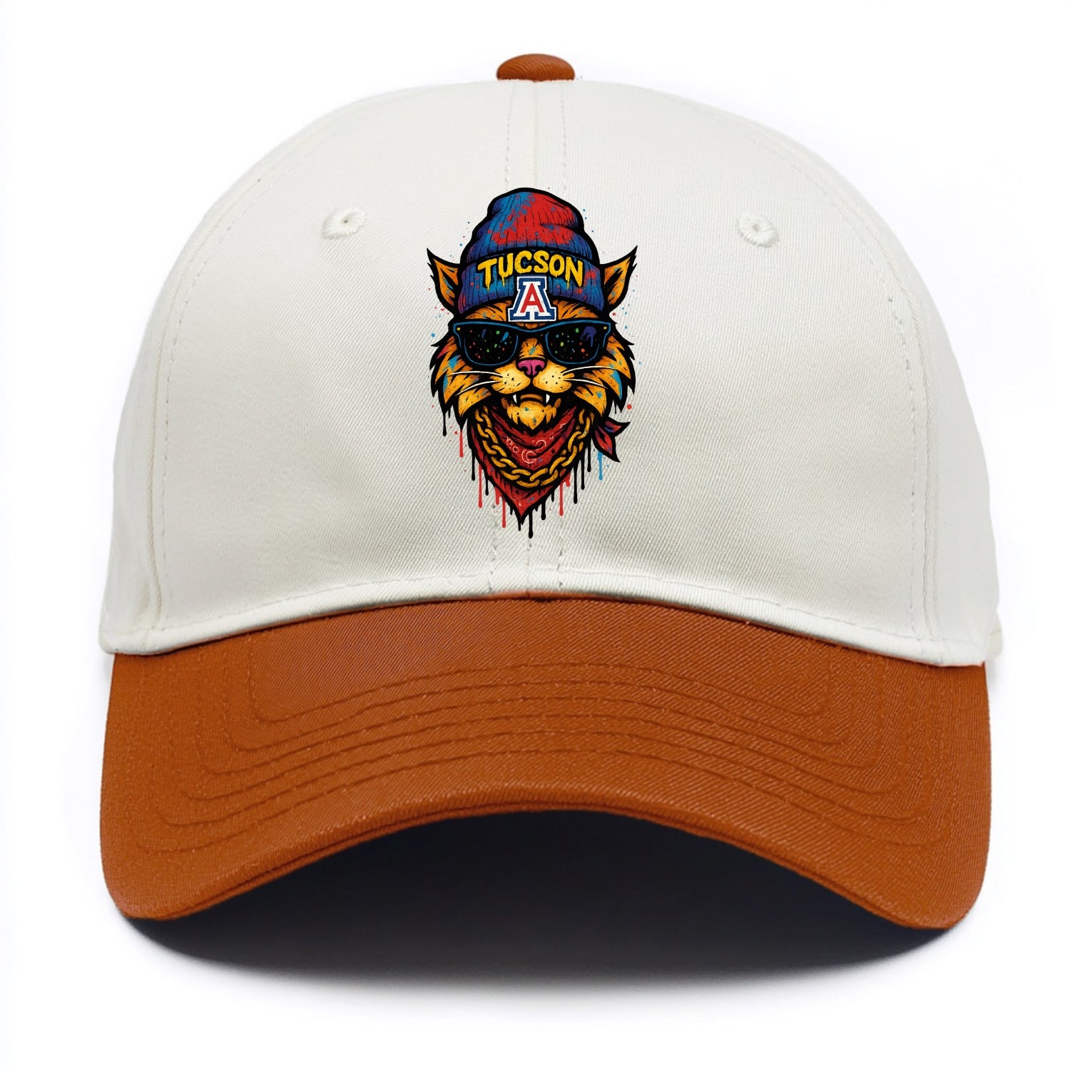 Tucson Wildcat wearing Arizona beanie with A patch - Two Tone Cap - Orange