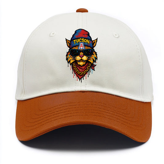 Tucson Wildcat wearing Arizona beanie with A patch - Two Tone Cap - Orange