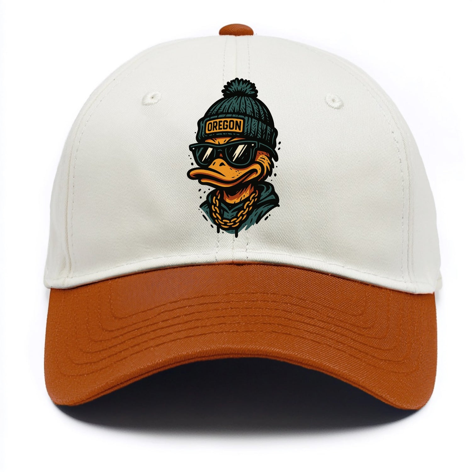Eugene Duck wearing Oregon beanie with p - Two Tone Cap - Orange