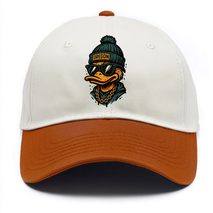 Eugene Duck wearing Oregon beanie with p - Two Tone Cap - Orange