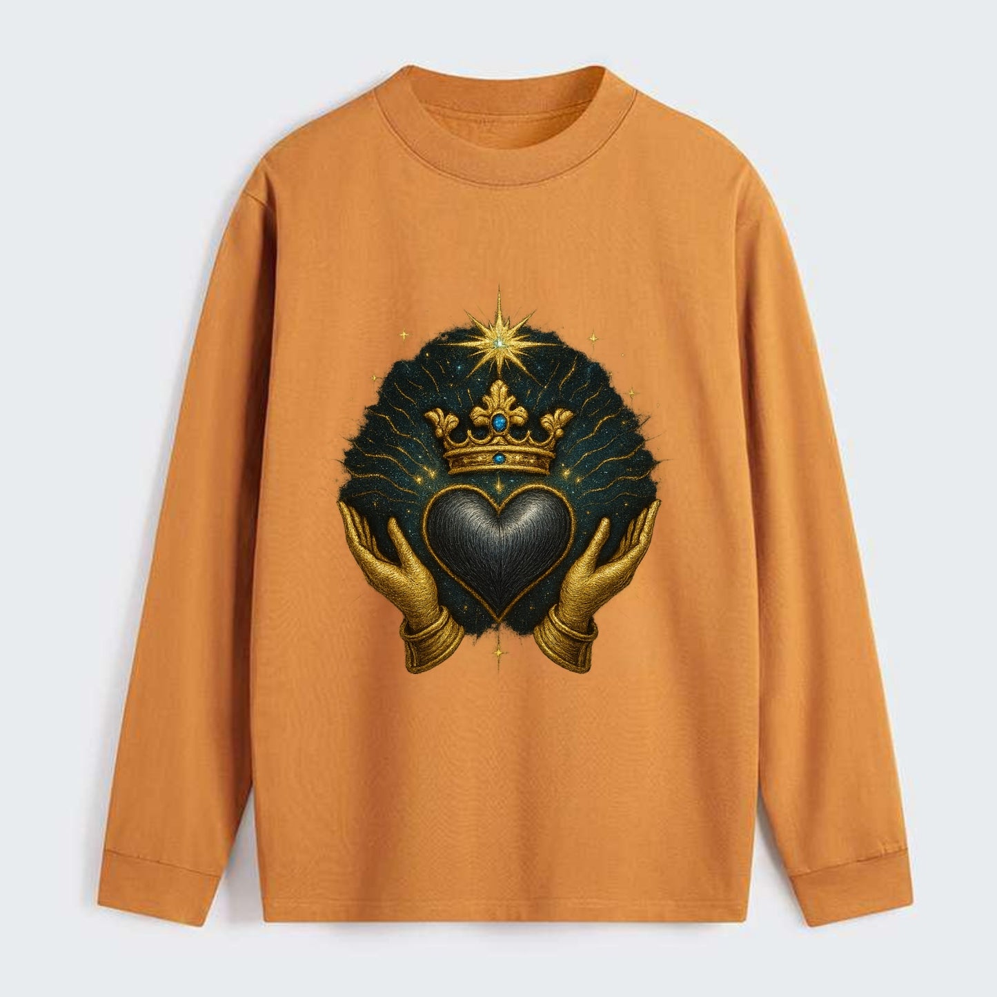 Pearl-studded tiara atop a satin-gunmetal heart supported by elegant - Classic Long Sleeve Shirt - Orange