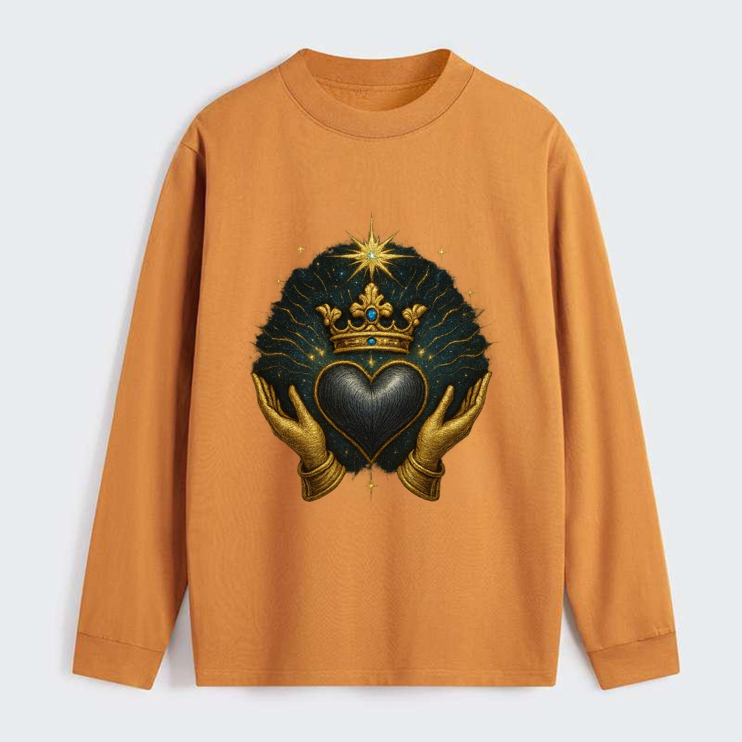 Pearl-studded tiara atop a satin-gunmetal heart supported by elegant - Classic Long Sleeve Shirt - Orange