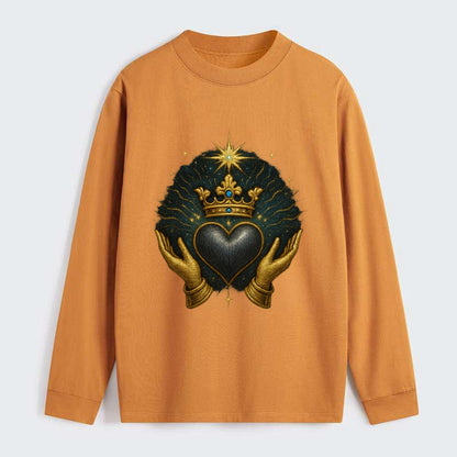 Pearl-studded tiara atop a satin-gunmetal heart supported by elegant - Classic Long Sleeve Shirt - Orange