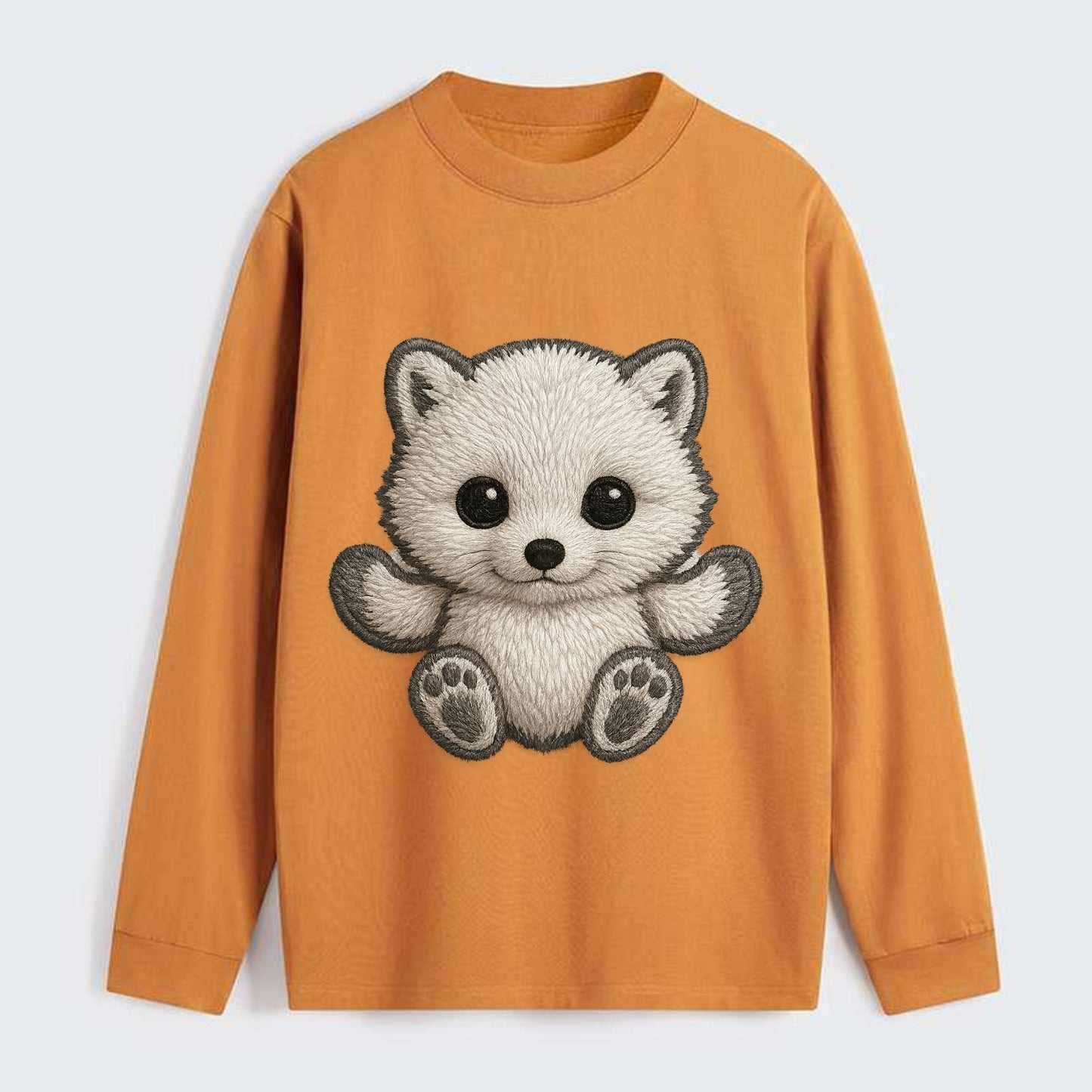 Baby Arctic Fox - white fluffy, tiny black nose, bright curious eyes, - Classic Long Sleeve Shirt - Orange