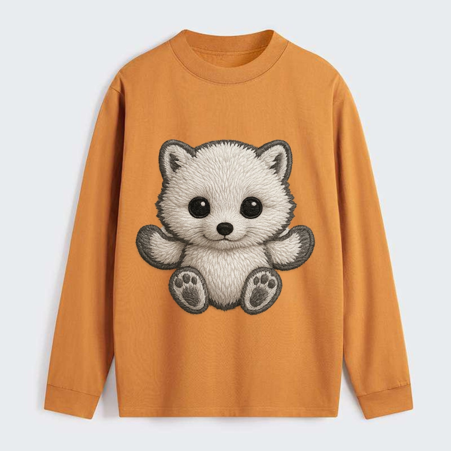 Baby Arctic Fox - white fluffy, tiny black nose, bright curious eyes, - Classic Long Sleeve Shirt - Orange