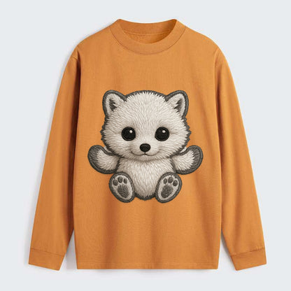 Baby Arctic Fox - white fluffy, tiny black nose, bright curious eyes, - Classic Long Sleeve Shirt - Orange