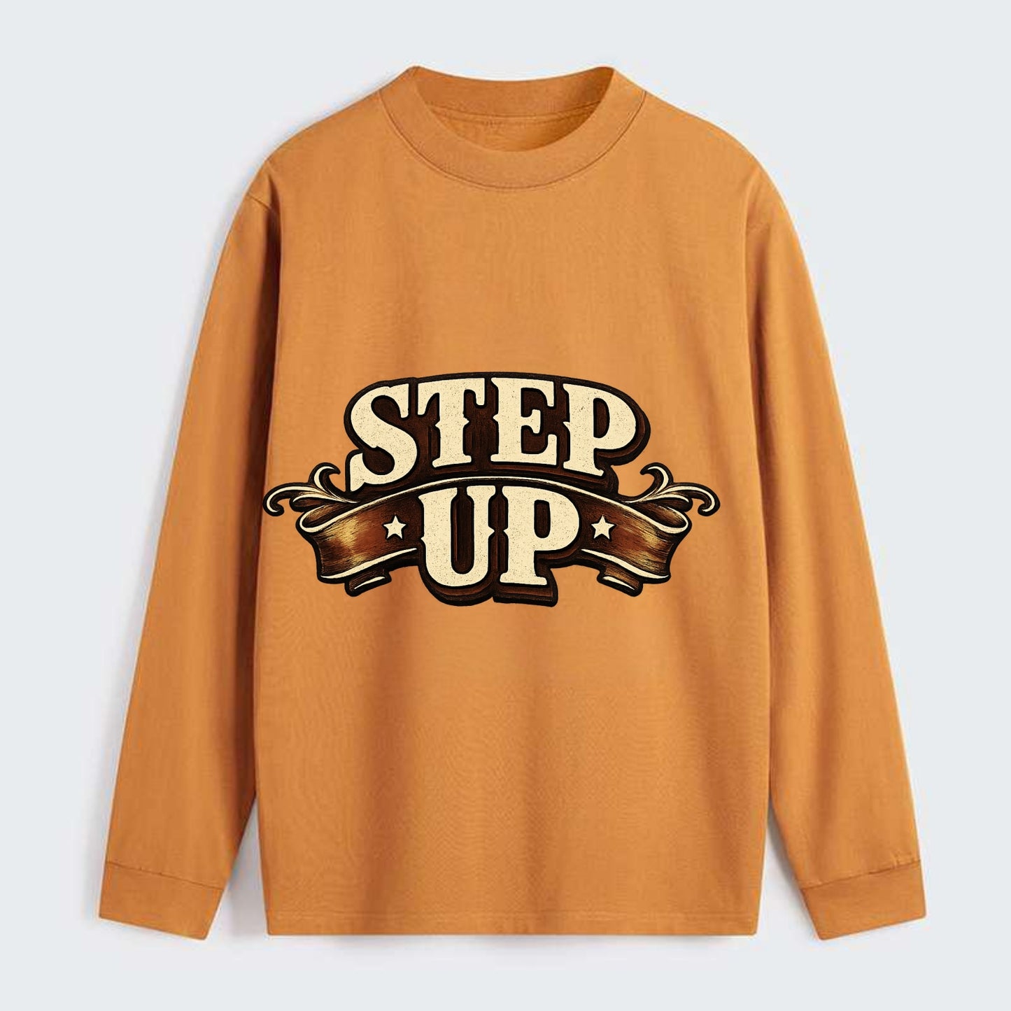 Bold typography design - "STEP UP" - rise to occasion, take charge - Classic Long Sleeve Shirt - Orange