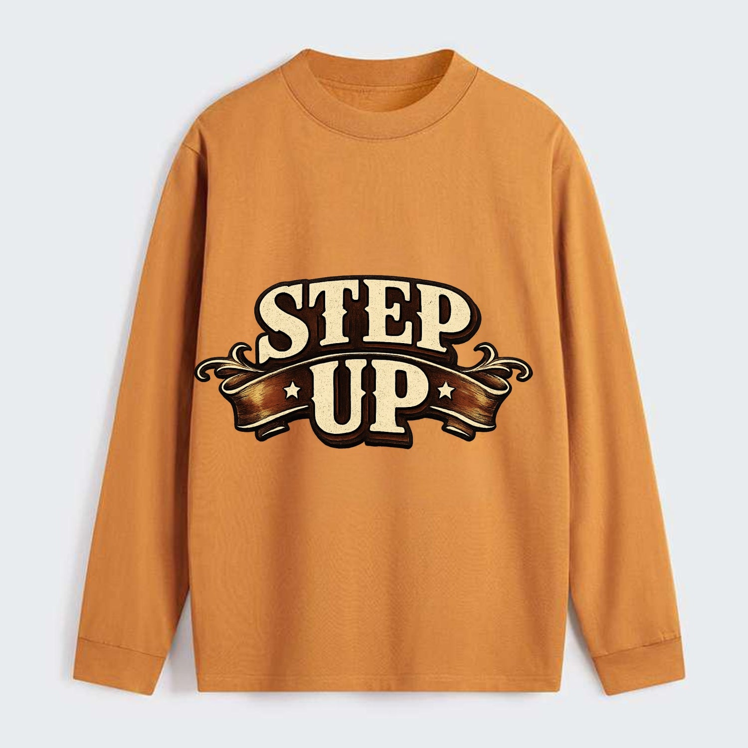 Bold typography design - "STEP UP" - rise to occasion, take charge - Classic Long Sleeve Shirt - Orange