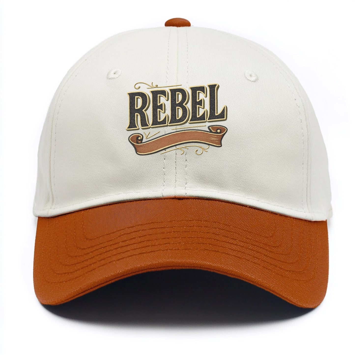 Bold typography design - "REBEL" - nonconformist, rule breaker, independent thinker - Two Tone Cap - Orange