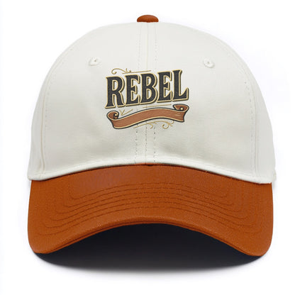 Bold typography design - "REBEL" - nonconformist, rule breaker, independent thinker - Two Tone Cap - Orange