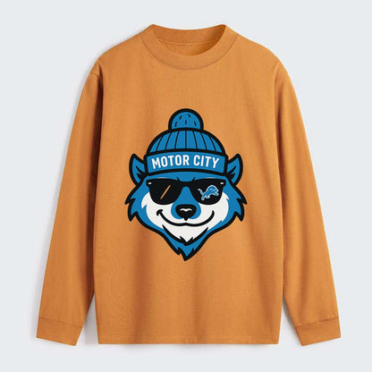 Motor City Wolverine wearing Lions beanie with gear patch and wayfarer - Classic Long Sleeve Shirt - Orange