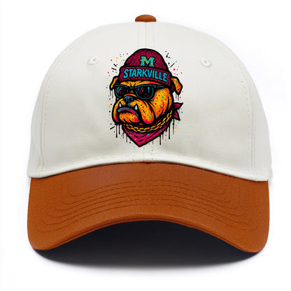 Starkville Bulldog wearing Mississippi State beanie with M patch - Two Tone Cap - Orange