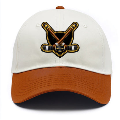 Embroidered patch design - HOCKEY CROSSED STICKS - ice hockey sticks with puck in - Two Tone Cap - Orange