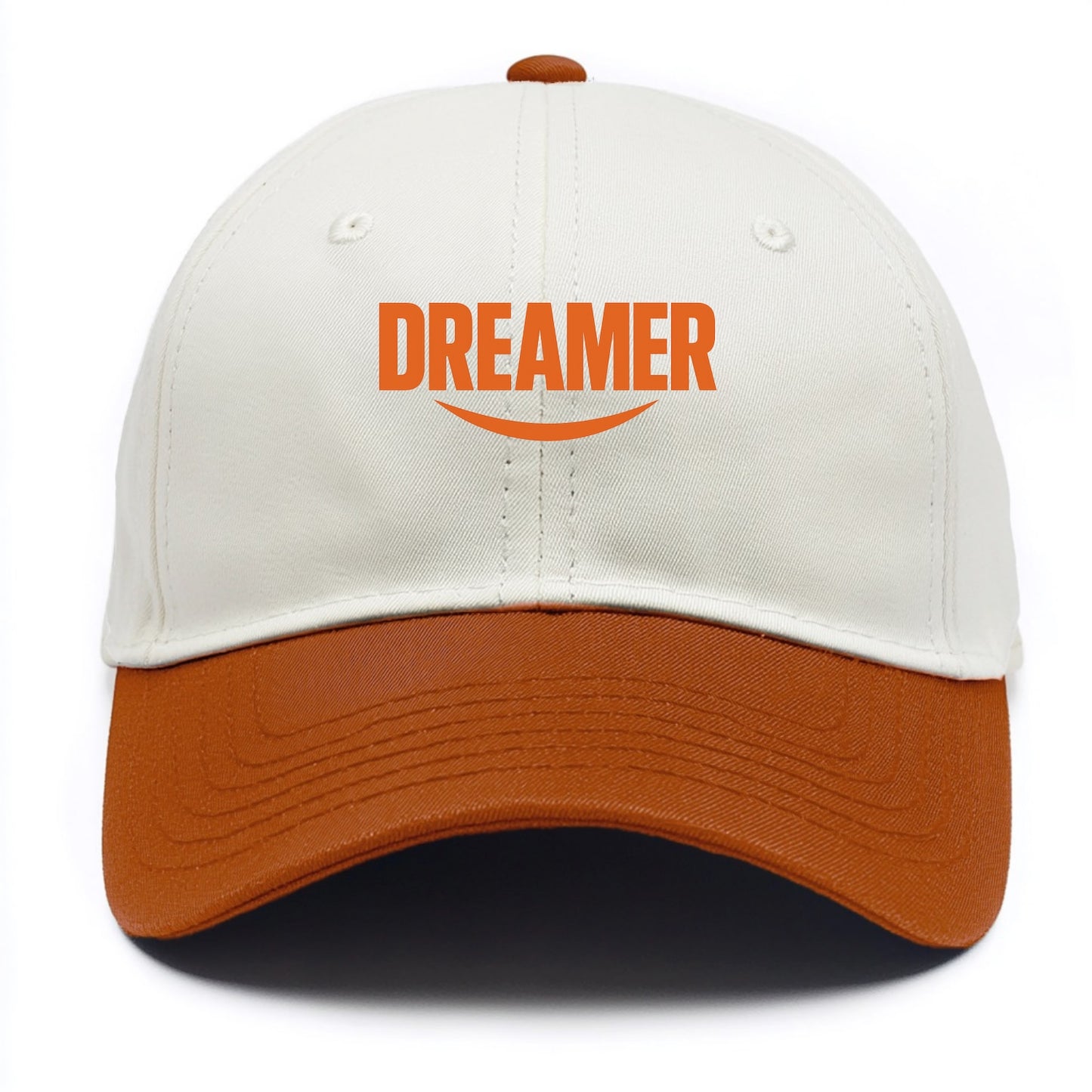 Bold typography design - "DREAMER" - imagination, seeing possibilities - Two Tone Cap - Orange