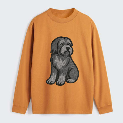 Bearded Collie - Gray shaggy coat embroidered pose - Classic Long Sleeve Shirt - Orange