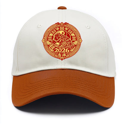 LUCKY HORSE MEDALLION | Circular medallion with horse profile | Intricate Chinese - Two Tone Cap - Orange