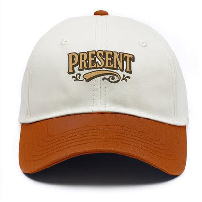 Bold typography design - "PRESENT" - living in the now - Two Tone Cap - Orange