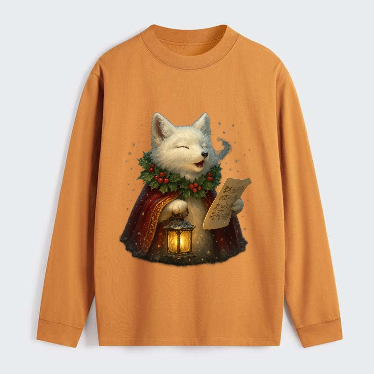 Snowbound Arctic Fox Caroler  - Classic Long Sleeve Shirt - Orange