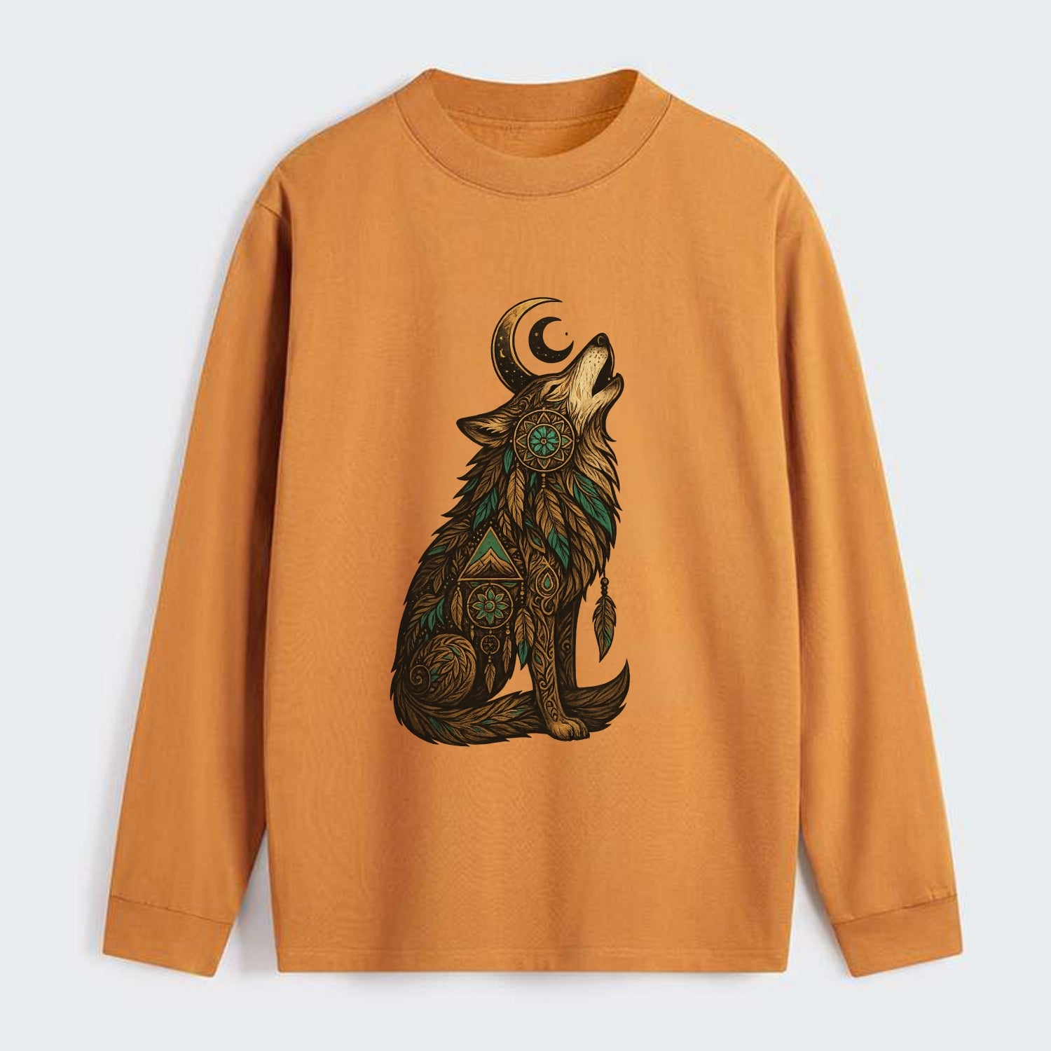 Celestial Moon Wolf  - Classic Long Sleeve Shirt - Orange